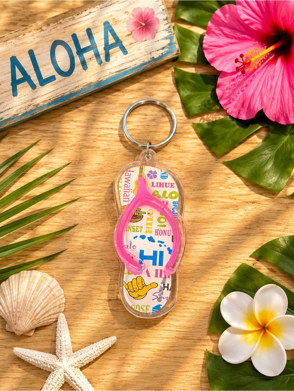 Set of 5 Hawaii Flip Flop Acrylic Keychain Souvenir Key Rings Colorful - Picture 3 of 6
